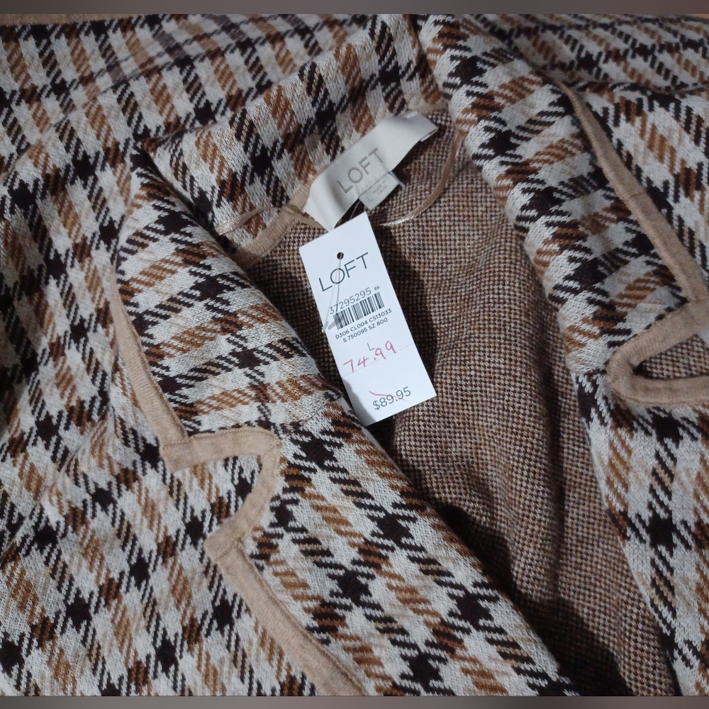 NWT Plaid Open Sweater Blazer  Size Large By Loft By Ann Taylor - Picture 4 of 7